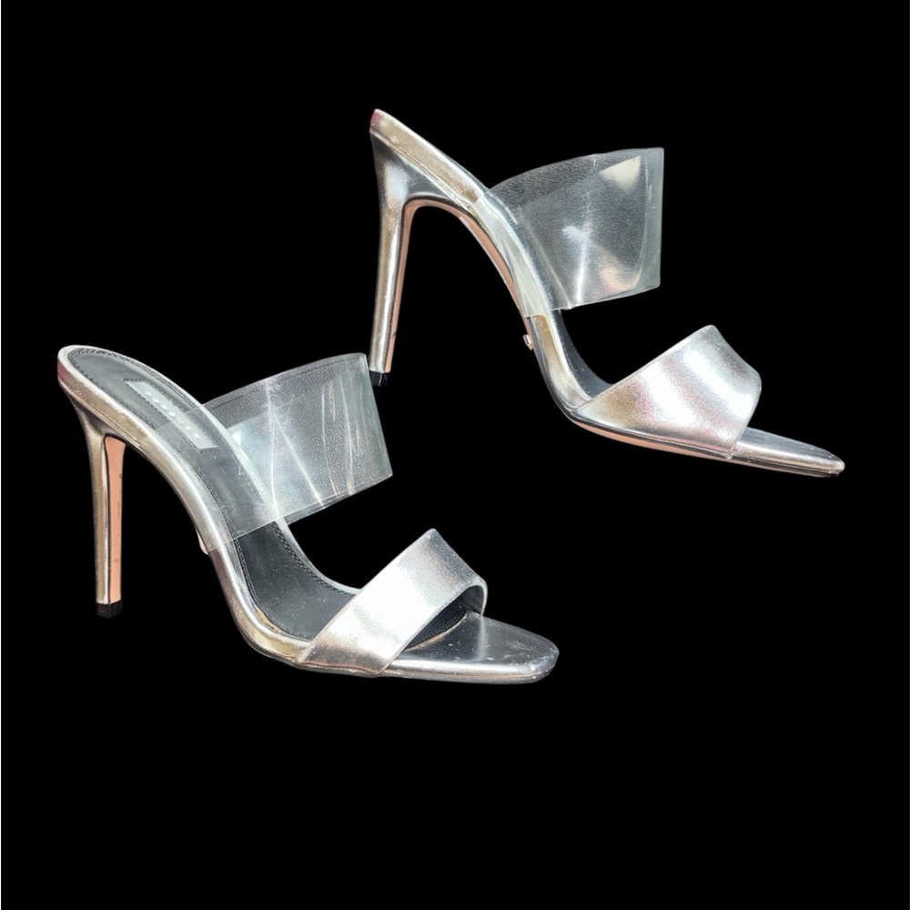Topshop silver open toe clear strap heels mules 39